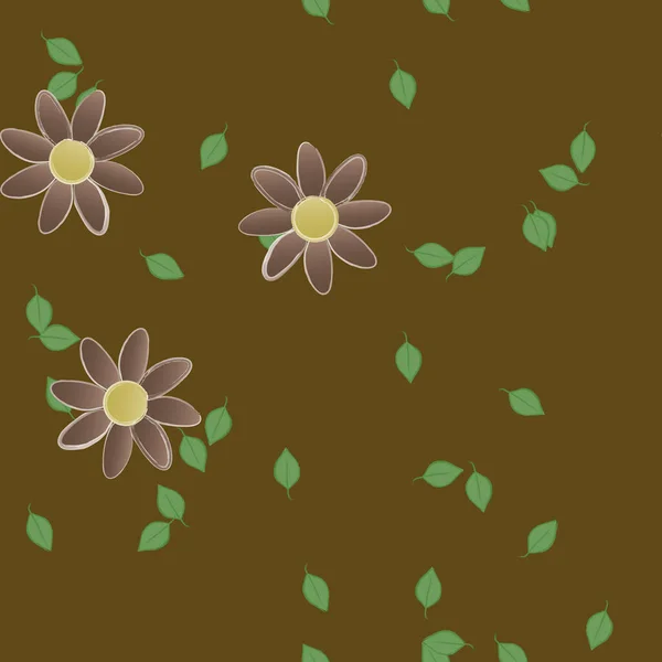 Flores Abstractas Con Hojas Verdes Patrón Sin Costura Ilustración Vectorial — Vector de stock