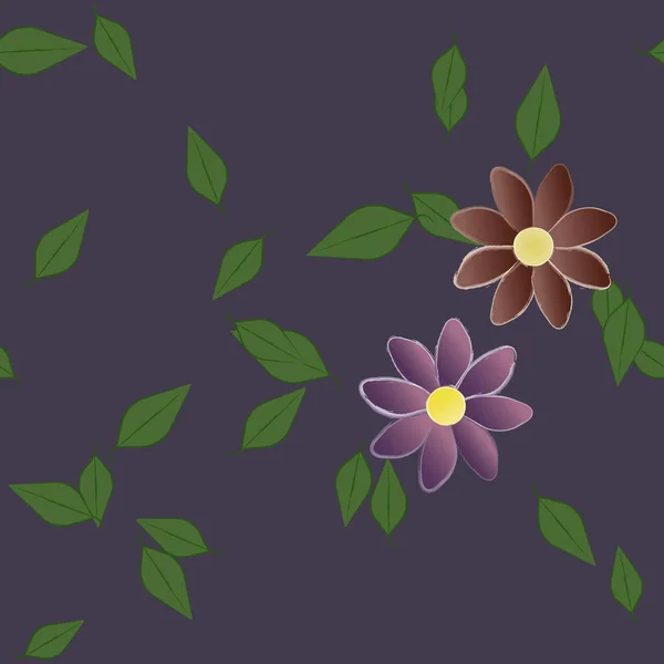 Flores Abstractas Con Hojas Verdes Patrón Sin Costura Ilustración Vectorial — Vector de stock