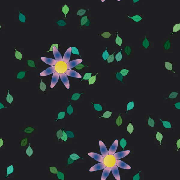 Fleurs Abstraites Avec Des Feuilles Vertes Motif Sans Couture Illustration — Image vectorielle