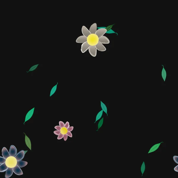 Flores Abstractas Con Hojas Verdes Patrón Sin Costura Ilustración Vectorial — Vector de stock