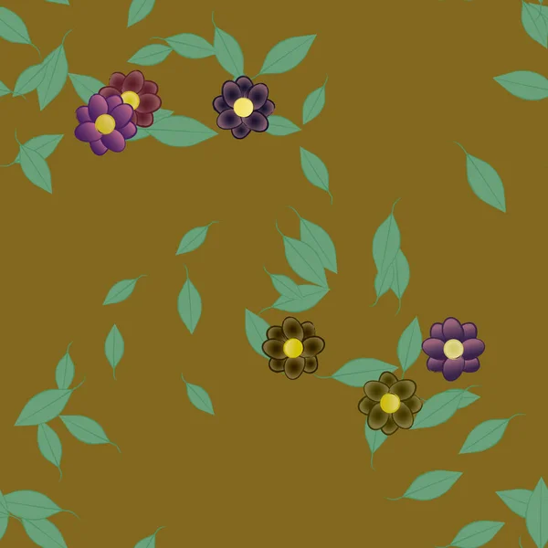 Abstrakta Blommor Med Gröna Blad Sömlös Mönster Vektor Illustration — Stock vektor