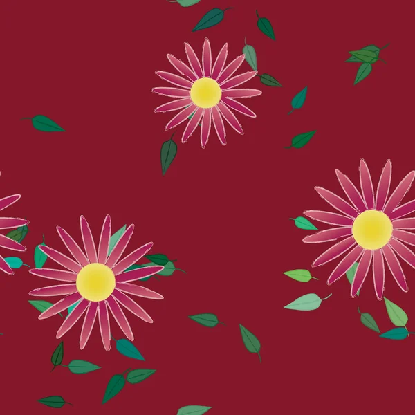 Flores Abstractas Con Hojas Verdes Patrón Sin Costura Ilustración Vectorial — Vector de stock