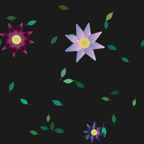 Fleurs Abstraites Avec Des Feuilles Vertes Motif Sans Couture Illustration — Image vectorielle