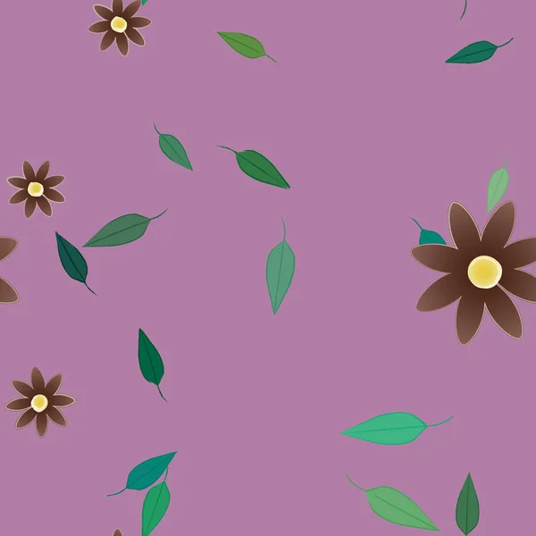 Flores Abstractas Con Hojas Verdes Patrón Sin Costura Ilustración Vectorial — Vector de stock