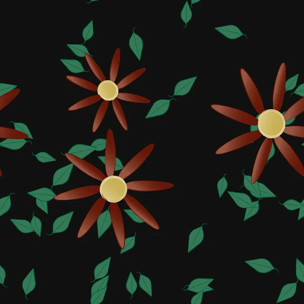 Flores Abstractas Con Hojas Verdes Patrón Sin Costura Ilustración Vectorial — Vector de stock