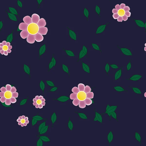 Flores Abstractas Con Hojas Verdes Patrón Sin Costura Ilustración Vectorial — Vector de stock