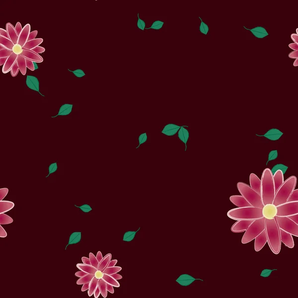 Flores Abstractas Con Hojas Verdes Patrón Sin Costura Ilustración Vectorial — Vector de stock