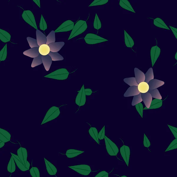 Fleurs Abstraites Avec Des Feuilles Vertes Motif Sans Couture Illustration — Image vectorielle