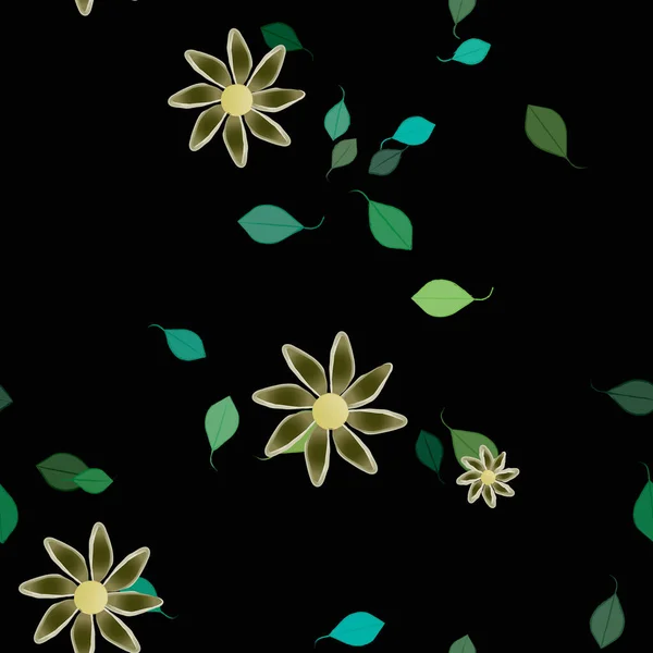 Flores Abstractas Con Hojas Verdes Patrón Sin Costura Ilustración Vectorial — Archivo Imágenes Vectoriales