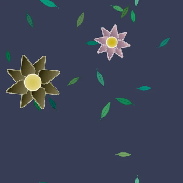 Fleurs Abstraites Avec Des Feuilles Vertes Motif Sans Couture Illustration — Image vectorielle