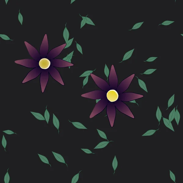 Fleurs Abstraites Avec Des Feuilles Vertes Motif Sans Couture Illustration — Image vectorielle