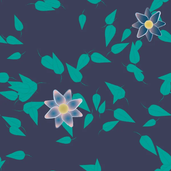 Flores Abstractas Con Hojas Verdes Patrón Sin Costura Ilustración Vectorial — Vector de stock