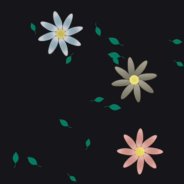 Fleurs Abstraites Avec Des Feuilles Vertes Motif Sans Couture Illustration — Image vectorielle