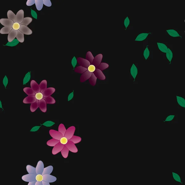 Fleurs Abstraites Avec Des Feuilles Vertes Motif Sans Couture Illustration — Image vectorielle