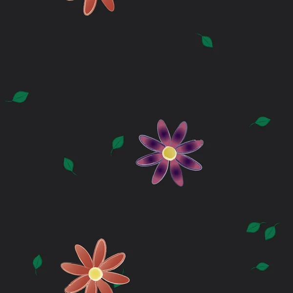 Fleurs Abstraites Avec Des Feuilles Vertes Motif Sans Couture Illustration — Image vectorielle