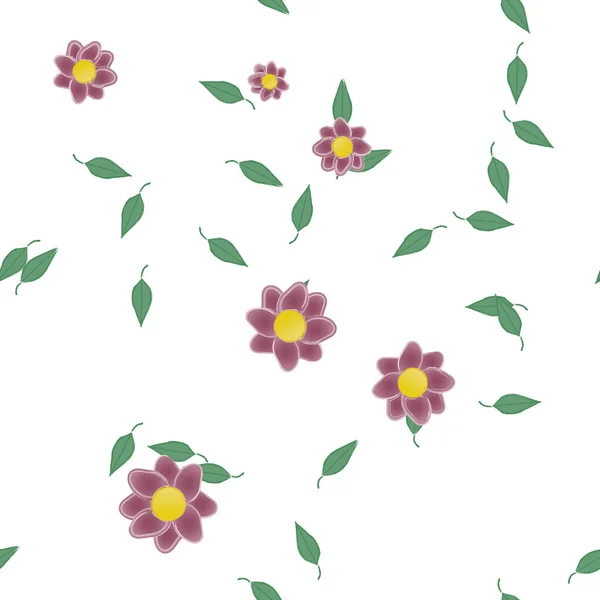 Fleurs Abstraites Avec Des Feuilles Vertes Motif Sans Couture Illustration — Image vectorielle