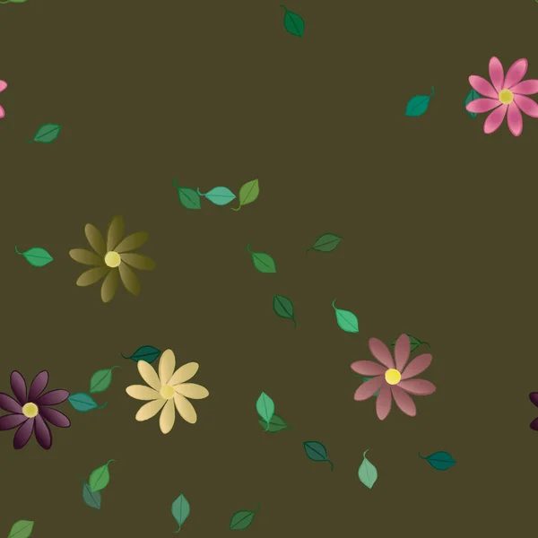 Flores Abstractas Con Hojas Verdes Patrón Sin Costura Ilustración Vectorial — Vector de stock