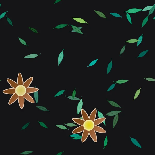 Fleurs Abstraites Avec Des Feuilles Vertes Motif Sans Couture Illustration — Image vectorielle