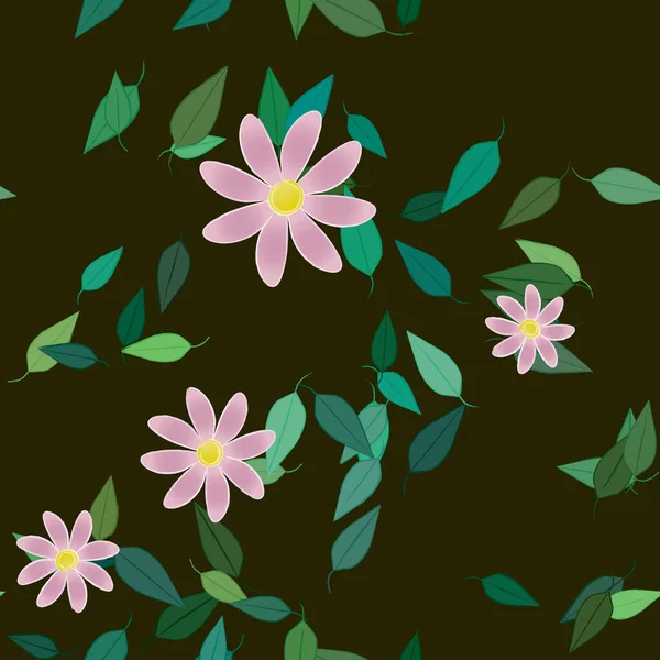 Flores Abstractas Con Hojas Verdes Patrón Sin Costura Ilustración Vectorial — Archivo Imágenes Vectoriales