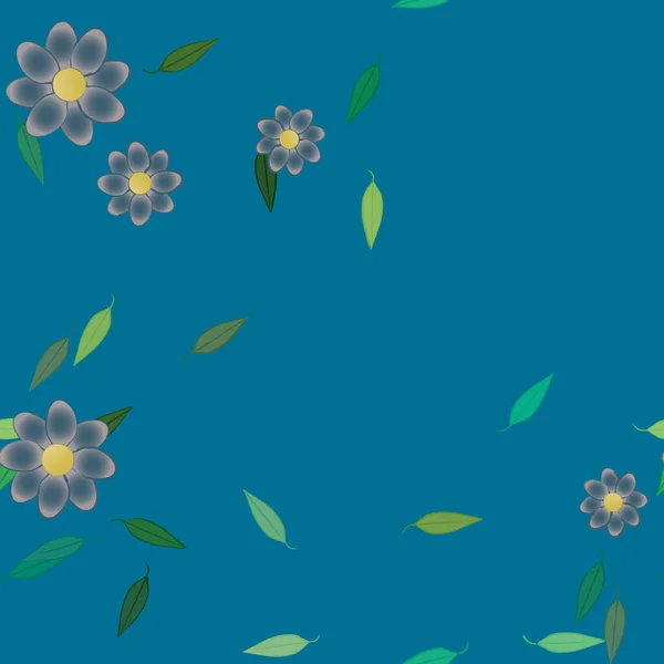 Flores Abstractas Con Hojas Verdes Patrón Sin Costura Ilustración Vectorial — Vector de stock