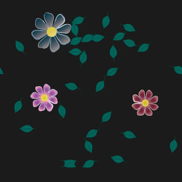 Fleurs Abstraites Avec Des Feuilles Vertes Motif Sans Couture Illustration — Image vectorielle