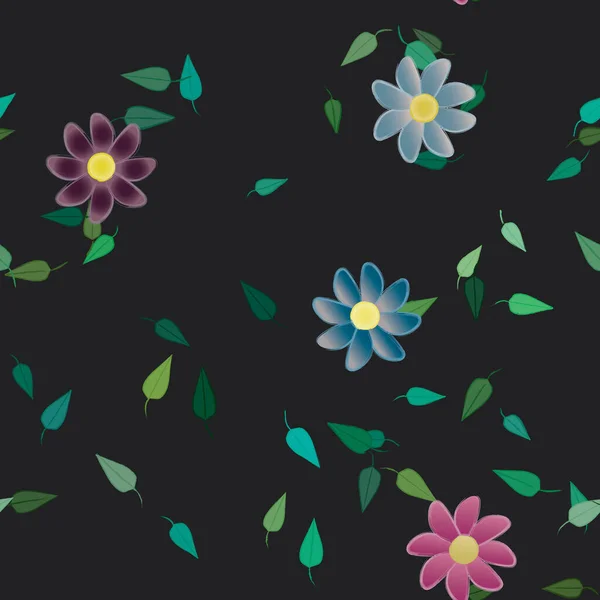 Abstrakta Blommor Med Gröna Blad Sömlös Mönster Vektor Illustration — Stock vektor