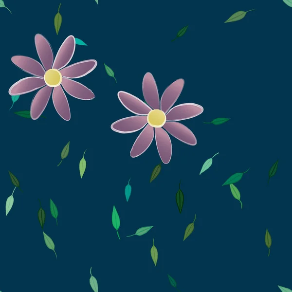 Flores Abstractas Con Hojas Verdes Patrón Sin Costura Ilustración Vectorial — Archivo Imágenes Vectoriales