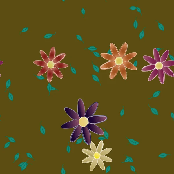 Fleurs Abstraites Avec Des Feuilles Vertes Motif Sans Couture Illustration — Image vectorielle