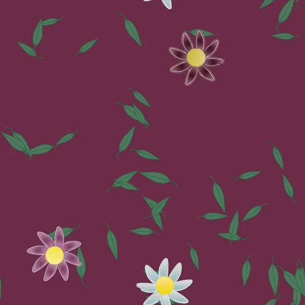 Flores Abstractas Con Hojas Verdes Patrón Sin Costura Ilustración Vectorial — Vector de stock