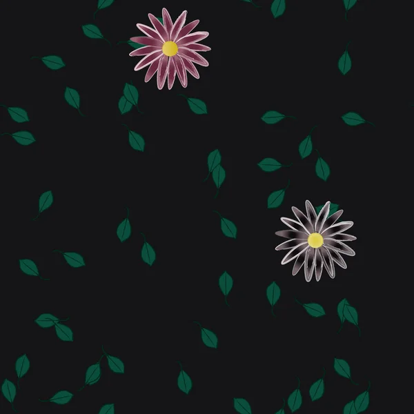 Fleurs Abstraites Avec Des Feuilles Vertes Motif Sans Couture Illustration — Image vectorielle