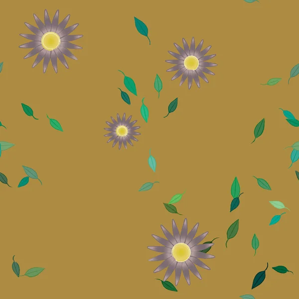 Flores Abstractas Con Hojas Verdes Patrón Sin Costura Ilustración Vectorial — Vector de stock