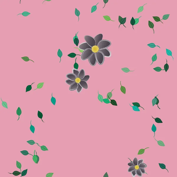 Flores Abstractas Con Hojas Verdes Patrón Sin Costura Ilustración Vectorial — Vector de stock