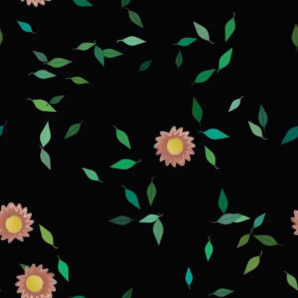 Flores Abstractas Con Hojas Verdes Patrón Sin Costura Ilustración Vectorial — Archivo Imágenes Vectoriales