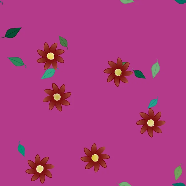 Fleurs Abstraites Avec Des Feuilles Vertes Motif Sans Couture Illustration — Image vectorielle