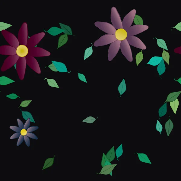 Flores Abstractas Con Hojas Verdes Patrón Sin Costura Ilustración Vectorial — Vector de stock