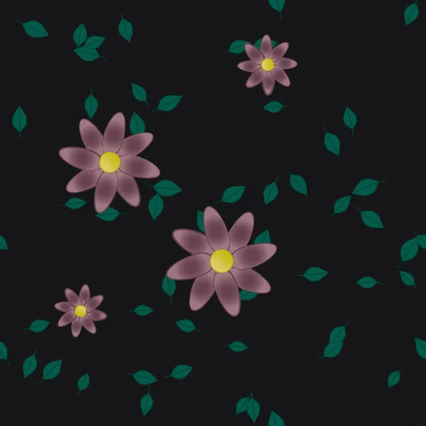 Fleurs Abstraites Avec Des Feuilles Vertes Motif Sans Couture Illustration — Image vectorielle