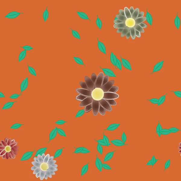 Flores Abstractas Con Hojas Verdes Patrón Sin Costura Ilustración Vectorial — Archivo Imágenes Vectoriales