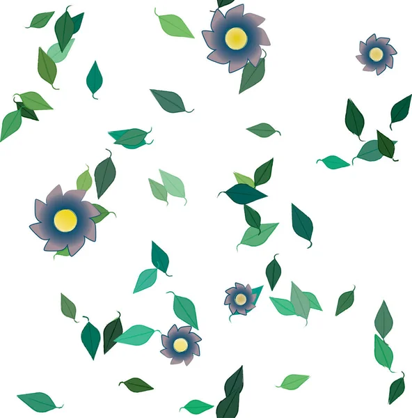 Fleurs Abstraites Avec Des Feuilles Vertes Motif Sans Couture Illustration — Image vectorielle