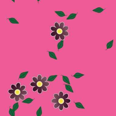 Yeşil yapraklı soyut çiçekler pürüzsüz desen, vektör çizimi