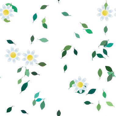 Yeşil yapraklı soyut çiçekler pürüzsüz desen, vektör çizimi