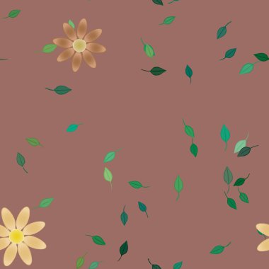 Yeşil yapraklı soyut çiçekler pürüzsüz desen, vektör çizimi