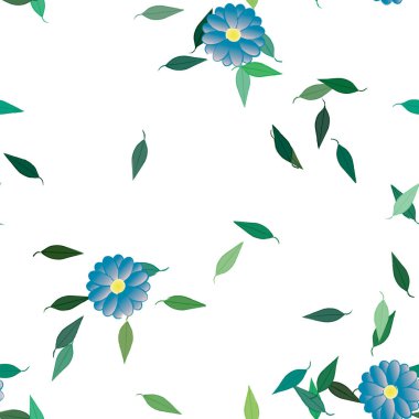 Yeşil yapraklı soyut çiçekler pürüzsüz desen, vektör çizimi