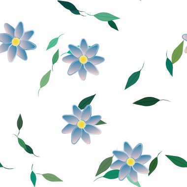 Yeşil yapraklı soyut çiçekler pürüzsüz desen, vektör çizimi