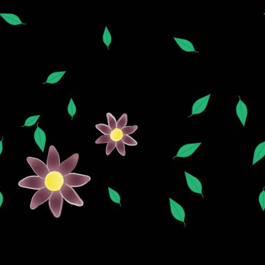 Yeşil yapraklı soyut çiçekler pürüzsüz desen, vektör çizimi