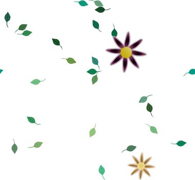 Yeşil yapraklı soyut çiçekler pürüzsüz desen, vektör çizimi