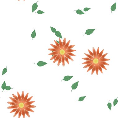 Yeşil yapraklı soyut çiçekler pürüzsüz desen, vektör çizimi