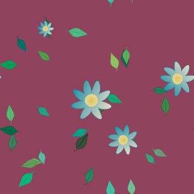 Yeşil yapraklı soyut çiçekler pürüzsüz desen, vektör çizimi