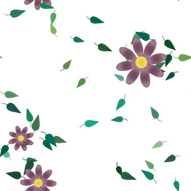 Yeşil yapraklı soyut çiçekler pürüzsüz desen, vektör çizimi