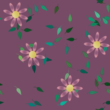 Yeşil yapraklı soyut çiçekler pürüzsüz desen, vektör çizimi