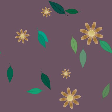 Yeşil yapraklı soyut çiçekler pürüzsüz desen, vektör çizimi